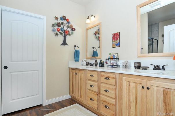 Bathroom, Dual Sink Vanities, Interior, Wood Texture Flooring