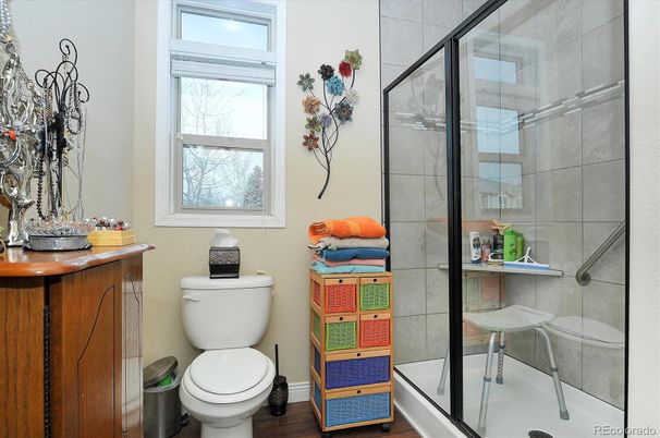 Bathroom, Glass Shower, Interior, Wood Texture Flooring