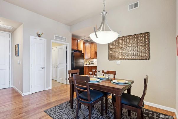 Dining room, Interior, Kitchen, Pendant Lights, Wood Texture Flooring