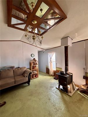 Chandelier, Fireplace, Interior