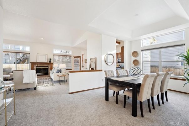 Dining room, Fireplace, Interior, Living room, Recessed Lighting