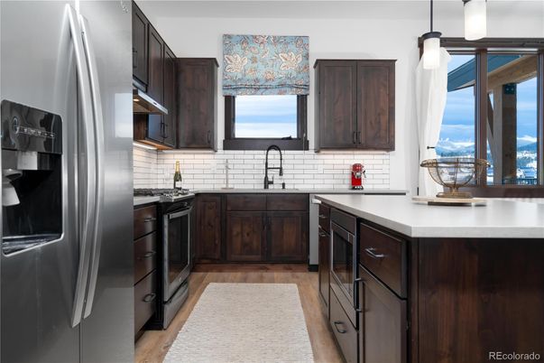 Interior, Kitchen, Pendant Lights, Stainless Steel Appliances, Wood Texture Flooring