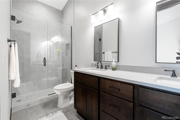 Bathroom, Dual Sink Vanities, Glass Shower, Interior