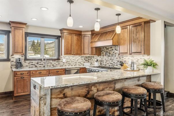 Interior, Kitchen, Pendant Lights, Recessed Lighting, Wood Texture Flooring