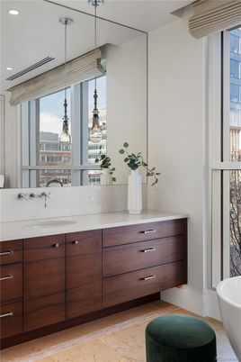 Bathroom, Dual Sink Vanities, Free Standing Baths, Interior, Pendant Lights, Recessed Lighting