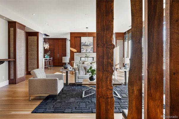 Interior, Living room, Pendant Lights, Recessed Lighting, Wood Texture Flooring