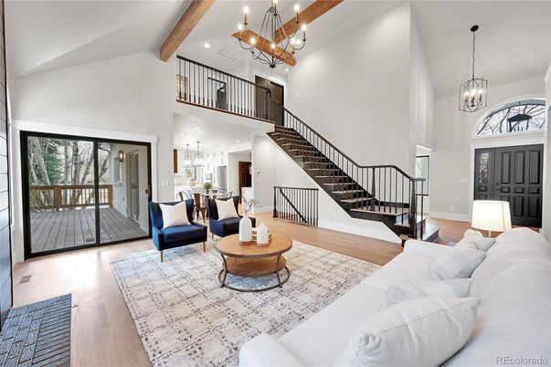 Chandelier, Dining room, Interior, Living room, Pendant Lights, Wooden Beams, Wood Texture Flooring