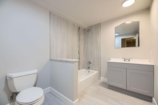 Bathroom, Interior, Recessed Lighting, Wood Texture Flooring
