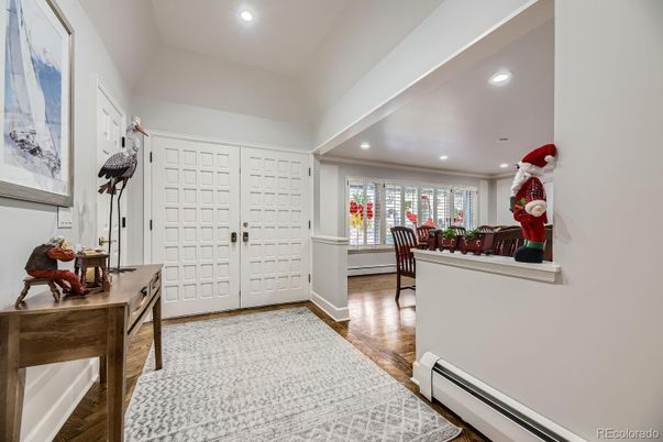 Dining room, Interior, Recessed Lighting, Wood Texture Flooring