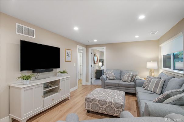 Interior, Living room, Recessed Lighting, Wood Texture Flooring