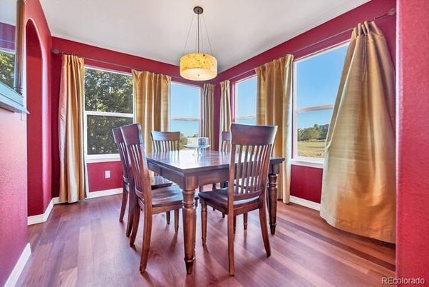 Dining room, Interior, Pendant Lights, Wood Texture Flooring