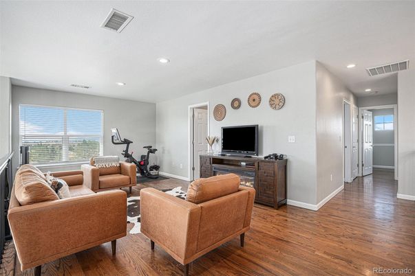 Fitness Equipment, Interior, Living room, Recessed Lighting, Wood Texture Flooring