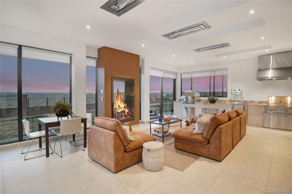 Dining room, Fireplace, Interior, Kitchen, Living room, Recessed Lighting, Water