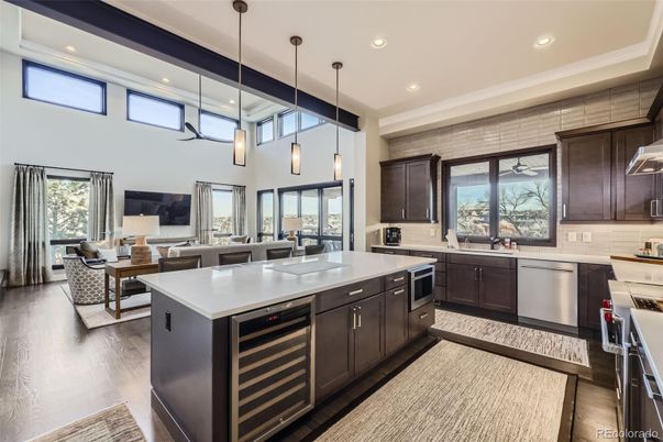 Interior, Kitchen, Living room, Pendant Lights, Recessed Lighting, Stainless Steel Appliances, Wood Texture Flooring