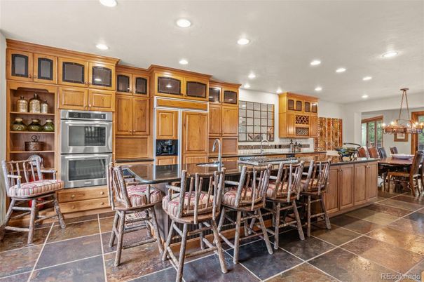 Chandelier, Dining room, Interior, Kitchen, Recessed Lighting, Stainless Steel Appliances