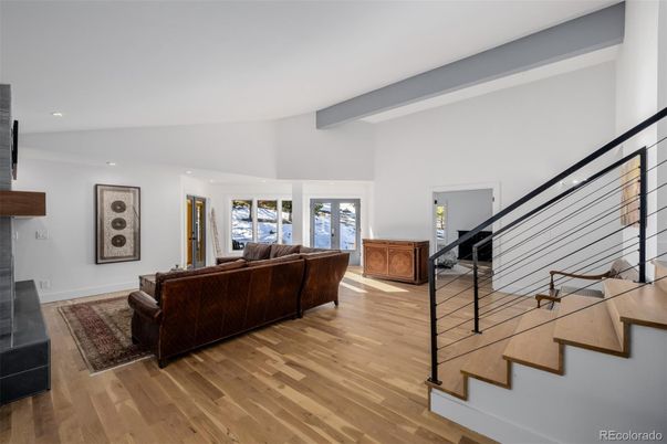 Interior, Living room, Recessed Lighting, Wooden Beams, Wood Texture Flooring
