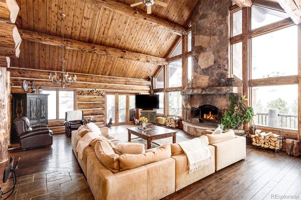 Fireplace, Interior, Living room, Stone Walls, Wooden Beams, Wooden Ceilings, Wood Texture Flooring, Wooden Walls