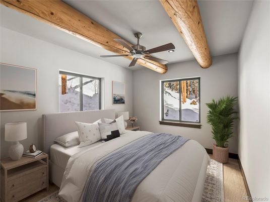 Bedroom, Interior, Recessed Lighting, Wooden Beams