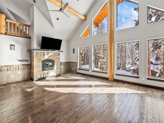 Empty room, Fireplace, Interior, Wooden Beams, Wood Texture Flooring