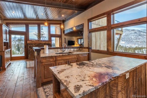 Interior, Kitchen, Pendant Lights, Recessed Lighting, Wooden Ceilings, Wood Texture Flooring