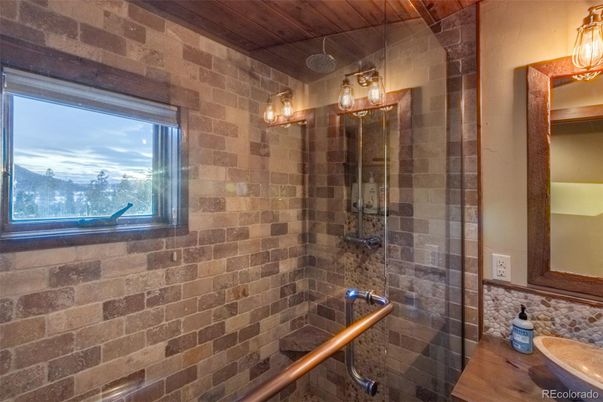 Bathroom, Glass Shower, Interior, Stone Walls