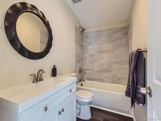 Bathroom, Interior, Marble Walls, Wood Texture Flooring