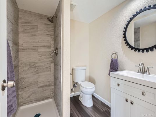 Bathroom, Interior, Marble Walls, Wood Texture Flooring