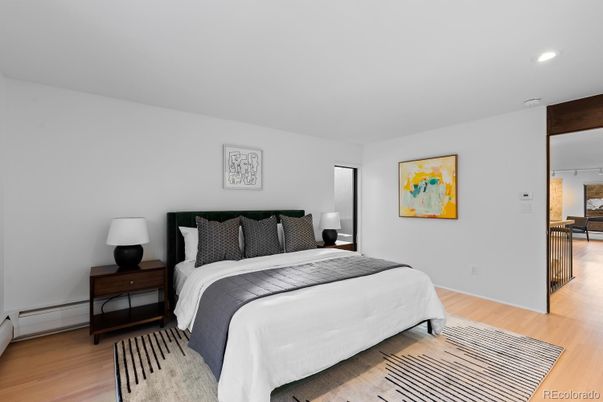 Bedroom, Interior, Recessed Lighting, Wood Texture Flooring