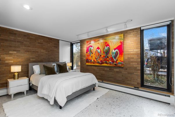 Bedroom, Interior, Recessed Lighting, Stone Walls