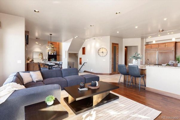 Dining room, Interior, Kitchen, Living room, Pendant Lights, Recessed Lighting, Wood Texture Flooring