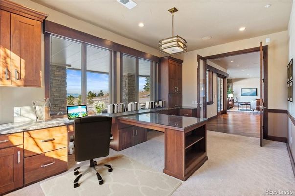 Home Office, Interior, Pendant Lights, Recessed Lighting, Wood Texture Flooring