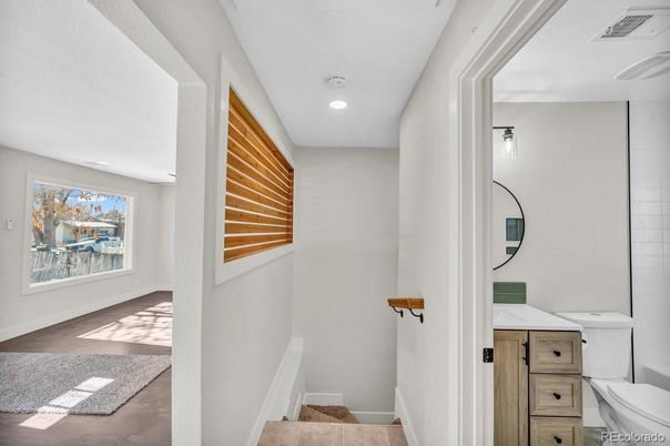 Bathroom, Interior, Recessed Lighting, Wood Texture Flooring