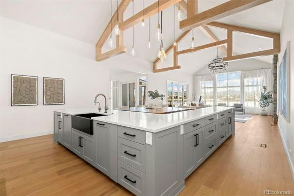 Interior, Kitchen, Pendant Lights, Wooden Beams, Wood Texture Flooring