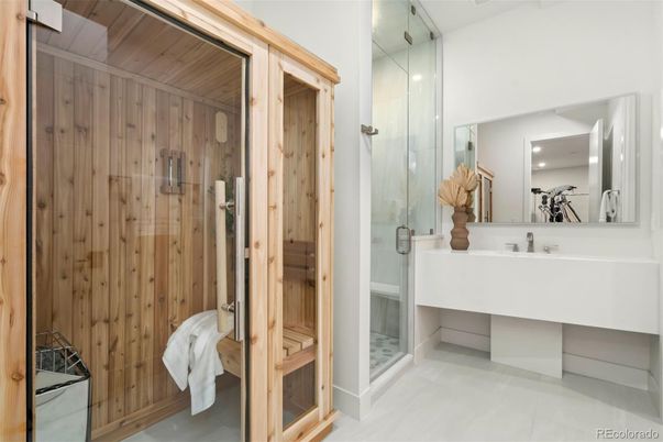 Bathroom, Glass Shower, Interior, Recessed Lighting, Sauna Room