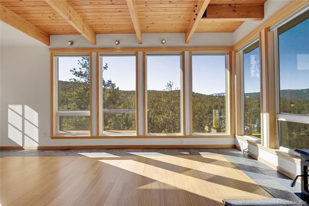 Empty room, Interior, Sun Room, Wooden Beams, Wooden Ceilings, Wood Texture Flooring