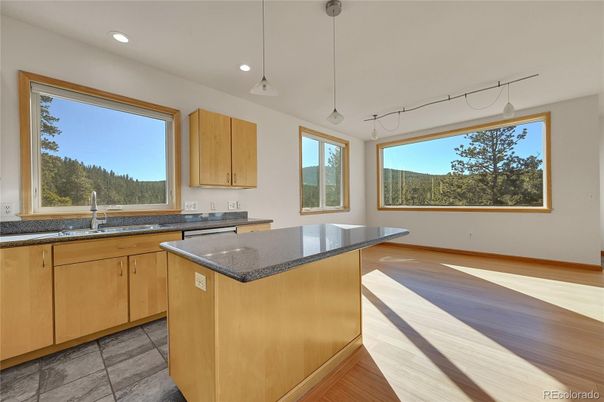 Interior, Kitchen, Pendant Lights, Recessed Lighting, Wood Texture Flooring
