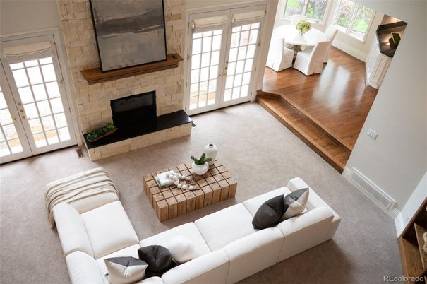 Fireplace, Interior, Living room, Stone Walls, Wood Texture Flooring