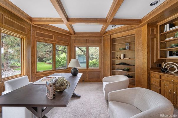 Home Office, Interior, Recessed Lighting, Wooden Beams, Wooden Walls