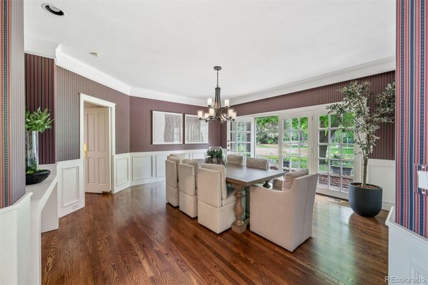 Chandelier, Dining room, Interior, Wood Texture Flooring
