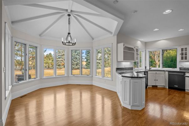 Interior, Kitchen, Pendant Lights, Recessed Lighting, Wood Texture Flooring