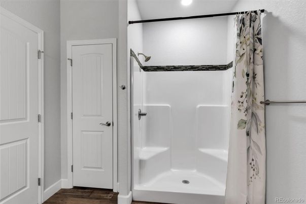 Bathroom, Interior, Recessed Lighting, Wood Texture Flooring