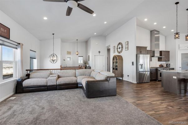 Interior, Kitchen, Living room, Pendant Lights, Recessed Lighting, Stainless Steel Appliances, Wood Texture Flooring