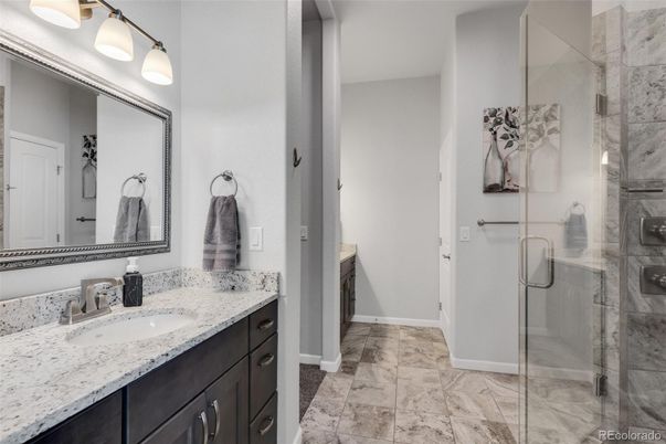 Bathroom, Dual Sink Vanities, Glass Shower, Interior