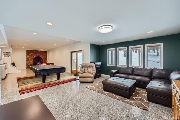 Billiard Table, Game Room, Interior, Living room, Recessed Lighting, Stone Walls