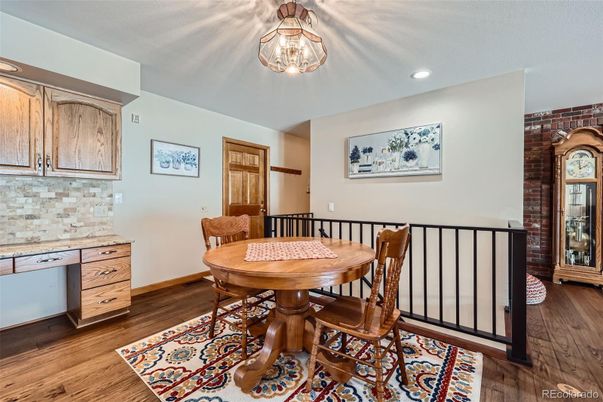 Dining room, Interior, Recessed Lighting, Wood Texture Flooring