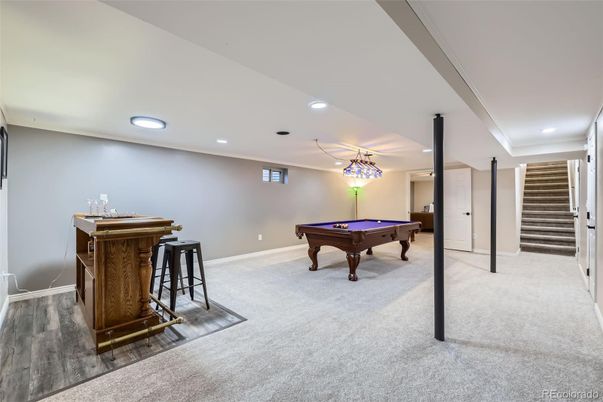 Billiard Table, Game Room, Interior, Recessed Lighting, Wood Texture Flooring