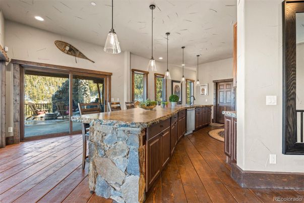 Interior, Kitchen, Pendant Lights, Recessed Lighting, Wood Texture Flooring