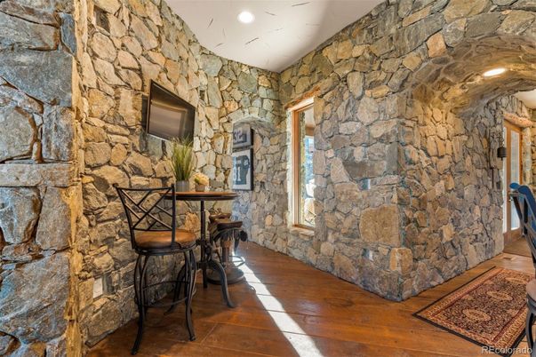 Interior, Recessed Lighting, Stone Walls, Wood Texture Flooring