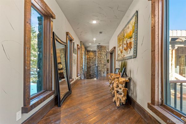 Interior, Recessed Lighting, Stone Walls, Wood Texture Flooring