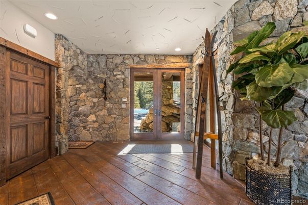 Interior, Recessed Lighting, Stone Walls, Wood Texture Flooring